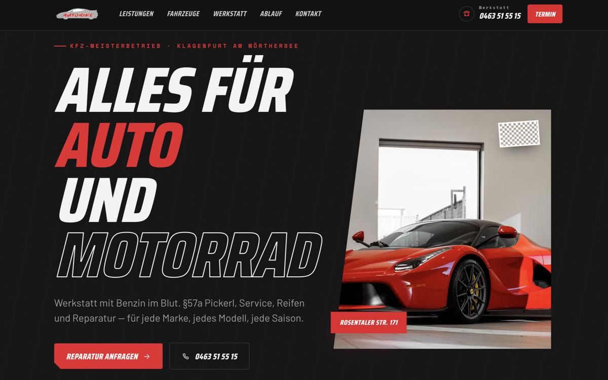 Autobike, Werkstatt-Website